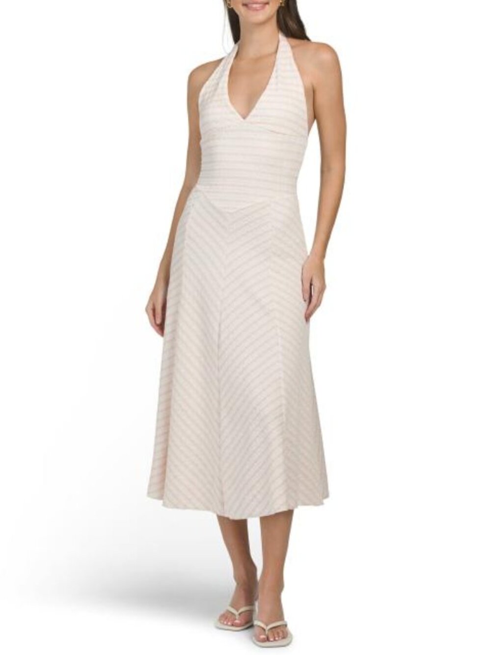 21 SAINTS Striped Basque Waist Halter Dress